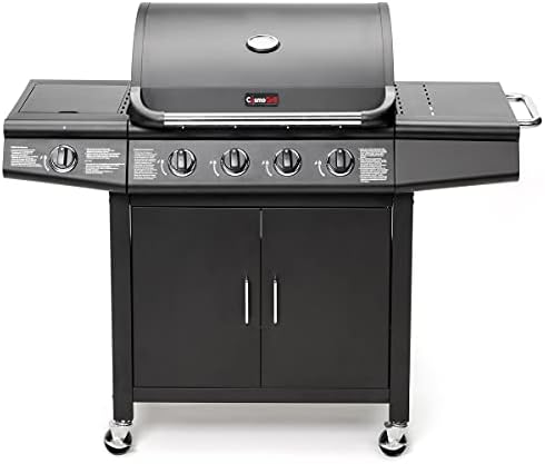 Gas BBQ Grill 5 Burner (4 Main + 1 Side Burner), Outdoor Barbecue with Steel Warming Rack, Temperature Gauge, for Garden & Outdoor Cooking