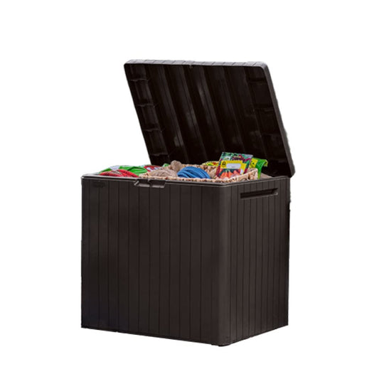 Keter City Brown Resin Deck Box Patio Furniture Pool Accessories and Outdoor Toy Storage