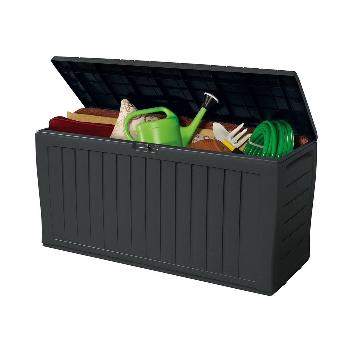 Keter Marvel Plus 270L Garden Storage Box Chest Waterproof Weather Resistant Wheels Handles Lockable Sturdy Graphite Dark Grey