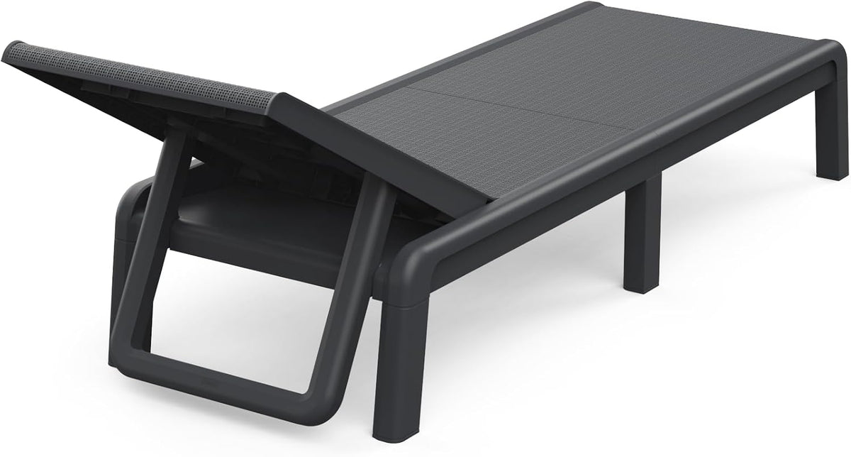 Keter Palma Sunlounger for the Garden with 4-Way Adjustable Backrest, Foldable Garden Lounger, Grey, 187 x 58 x 29 cm, Easy to Clean, Weatherproof, and UV-Resistant