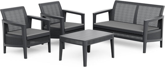Keter Atlas Linea 4-Seater Outdoor Lounge Set – Graphite | Modern Weatherproof Garden Furniture with Easy No-Tool Assembly