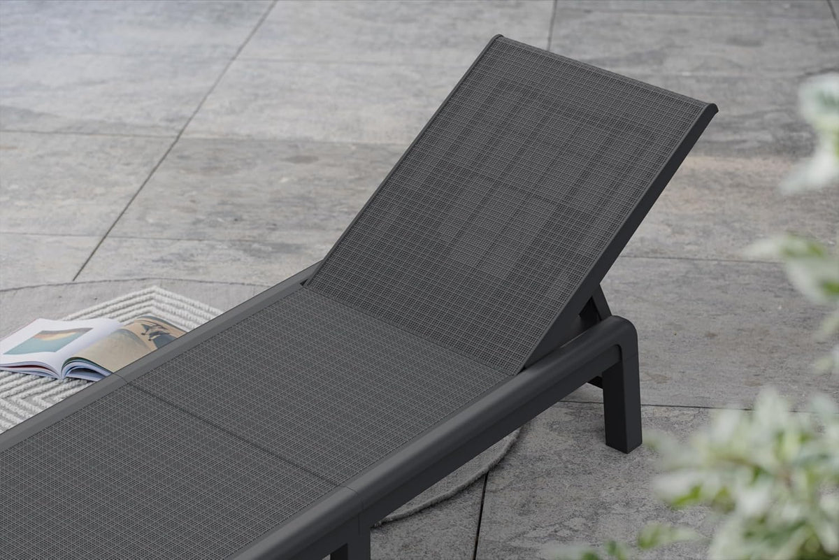 Keter Palma Sunlounger for the Garden with 4-Way Adjustable Backrest, Foldable Garden Lounger, Grey, 187 x 58 x 29 cm, Easy to Clean, Weatherproof, and UV-Resistant