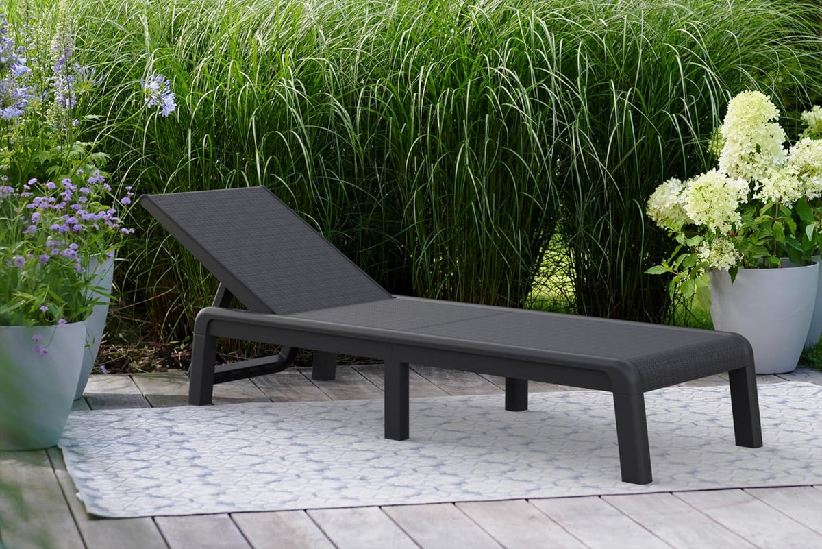Keter Palma Sunlounger for the Garden with 4-Way Adjustable Backrest, Foldable Garden Lounger, Grey, 187 x 58 x 29 cm, Easy to Clean, Weatherproof, and UV-Resistant