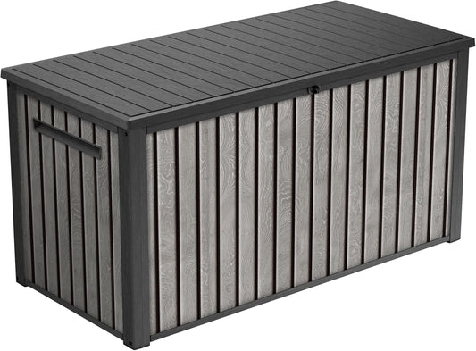 Keter Signature 643L Outdoor Storage Box – Venetian Grey | Weather‑Resistant, UV‑Protected, Lockable Storage Box | 350 kg Lid Capacity to Seat Two Adults | Piston‑Assisted Opening