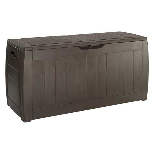 Keter 223949 270L Keter Garden Storage Deck Box Hollywood Outdoor Plastic Wood Design Sturdy Weatherproof Brown