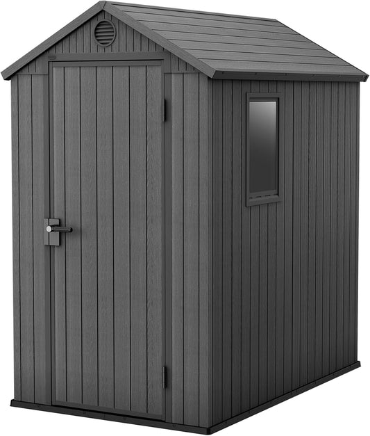 Darwin Outdoor Apex Single Door Garden Storage Shed 6 X 4Ft Grey Wood Look and Feel | Fade Free | All Weather Resistant