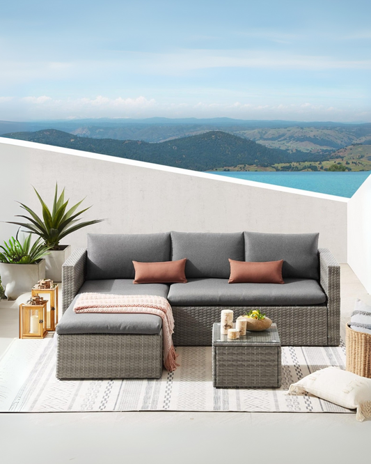 Grey Rattan Malibu 3 Seat Garden Furniture Set